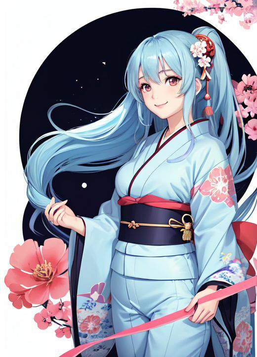 着物水色髪美女