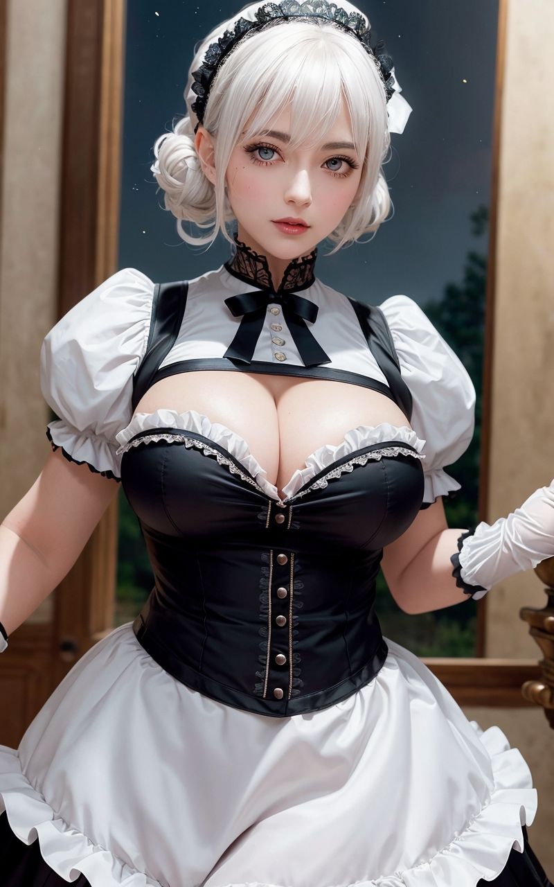 【AIグラビア巨乳美女写真集】Vol.4白髪メイド長の天使さん