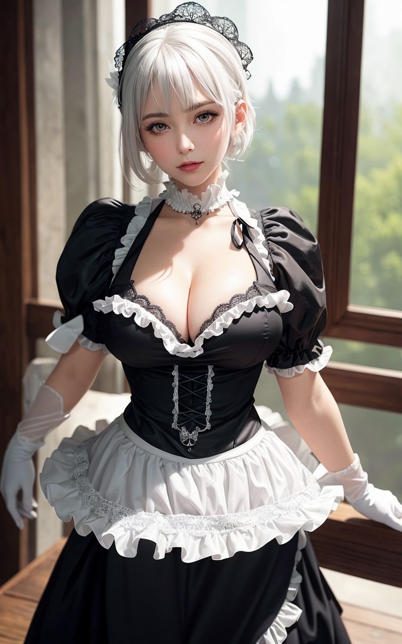 【AIグラビア巨乳美女写真集】Vol.4白髪メイド長の天使さん