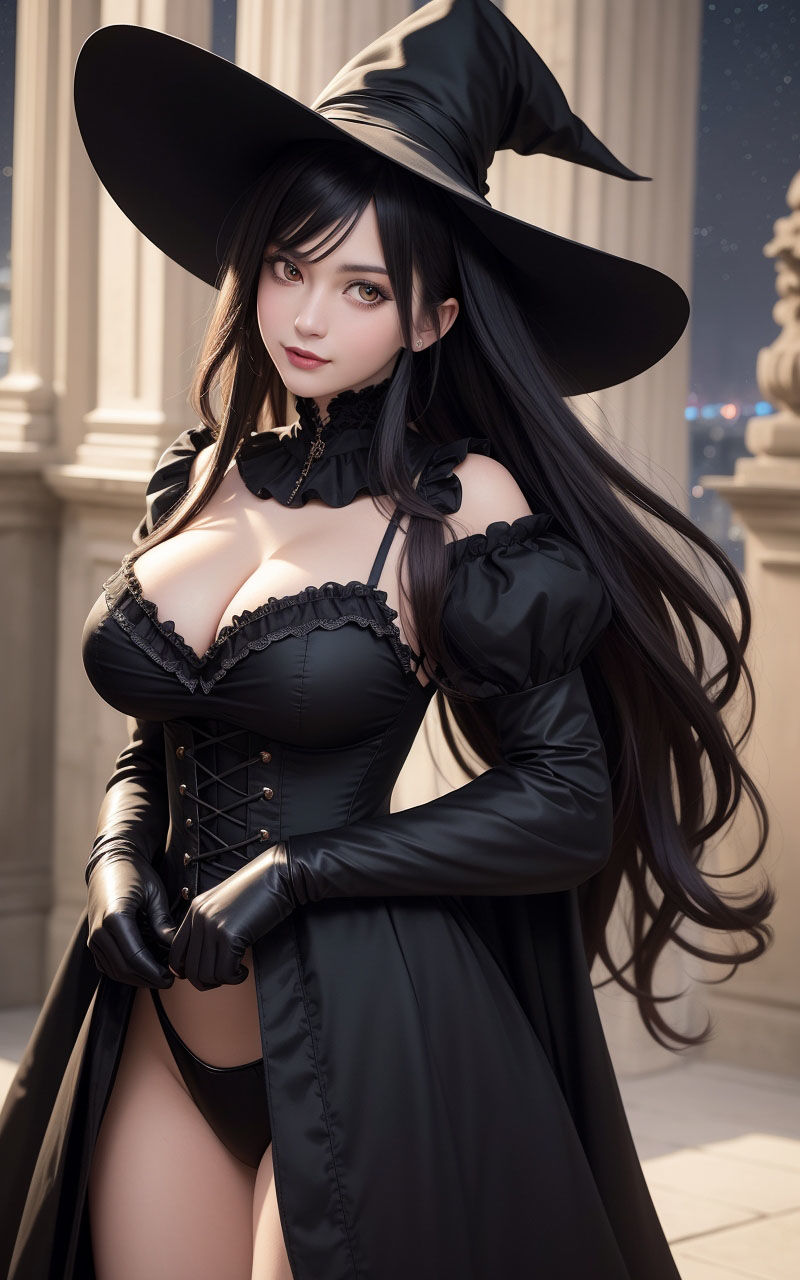 【AIグラビア巨乳美女写真集】Vol.5黒ロングの魔女さん