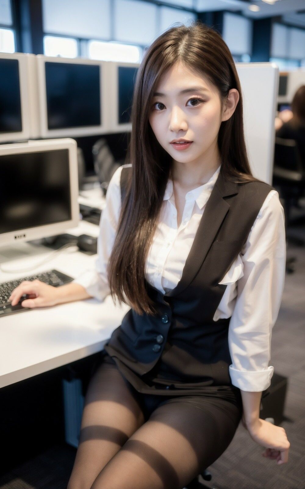 妄想写真集 いつものオフィスで美人OL黒下着鑑賞会