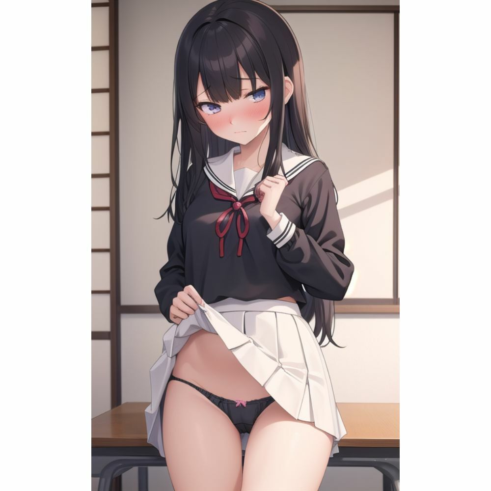 放課後の誰もいない教室でスカートをめくってパンツを見せてくる幼馴染