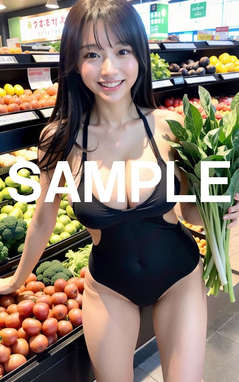 巨乳人妻の新鮮な野菜選び
