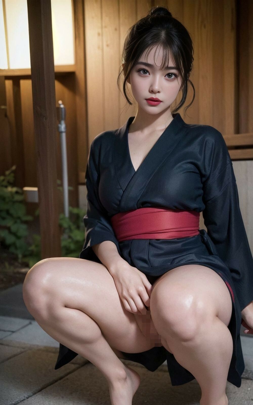 着物をはだけた貧乳女子