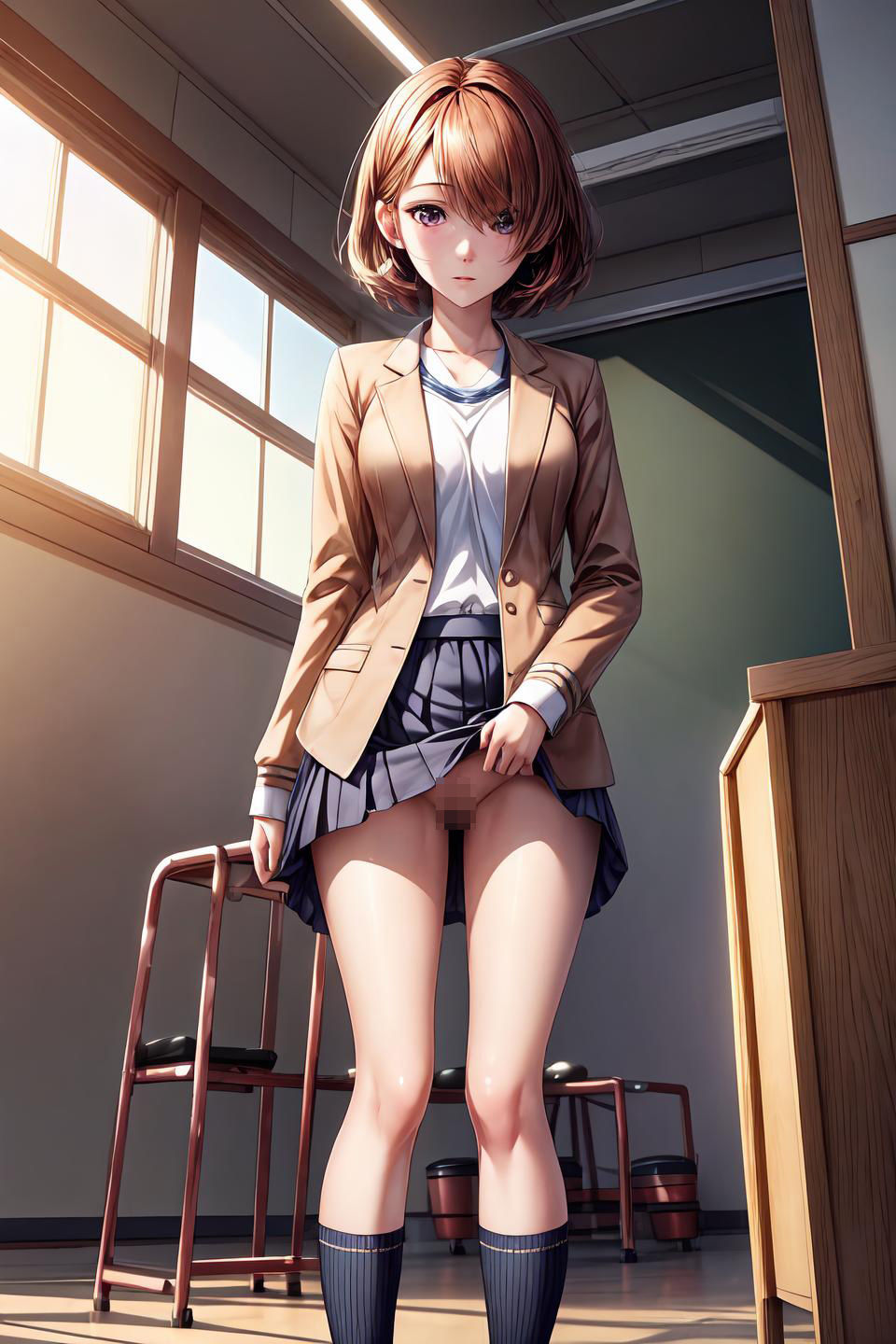 制服美少女スカートたくし上げ