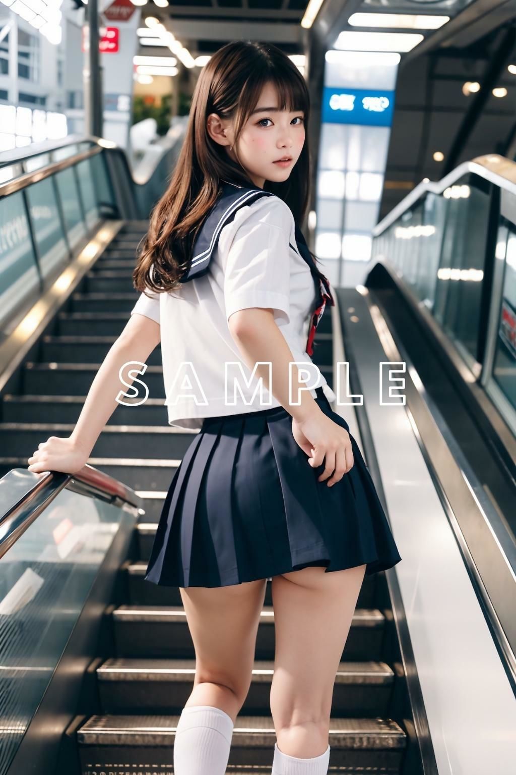 エスカレーターで露出するJKたち- 東京露出少女