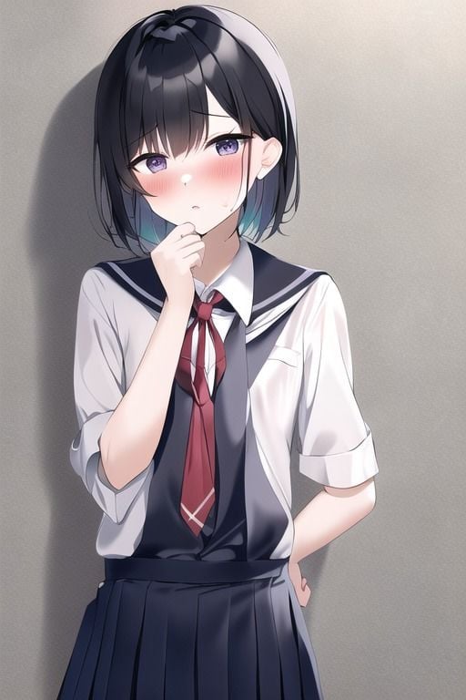 ほんのり赤面した貧乳JKがナニかを隠してる仕草のせいで余計にえっち要素が増してしまう集