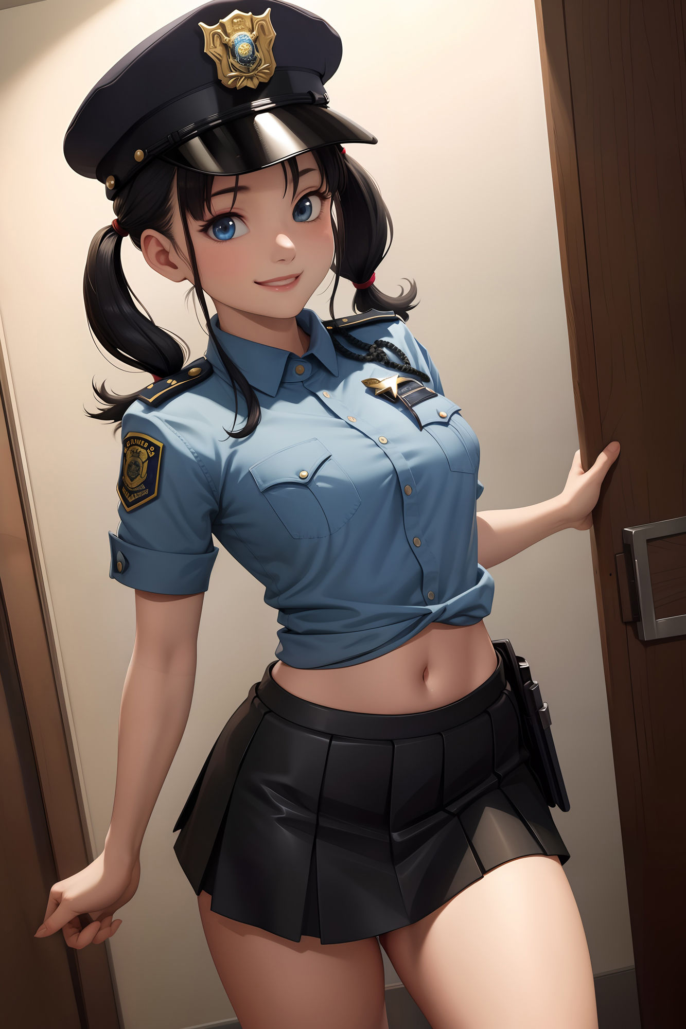 淫乱な女性警官と同僚がオフィスでセックス