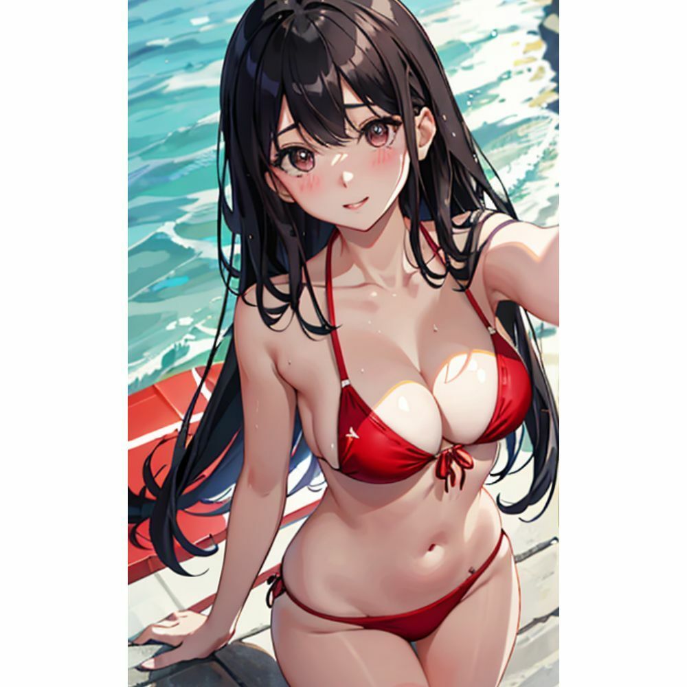 海でセクシービキニを着ているかわいい女の子