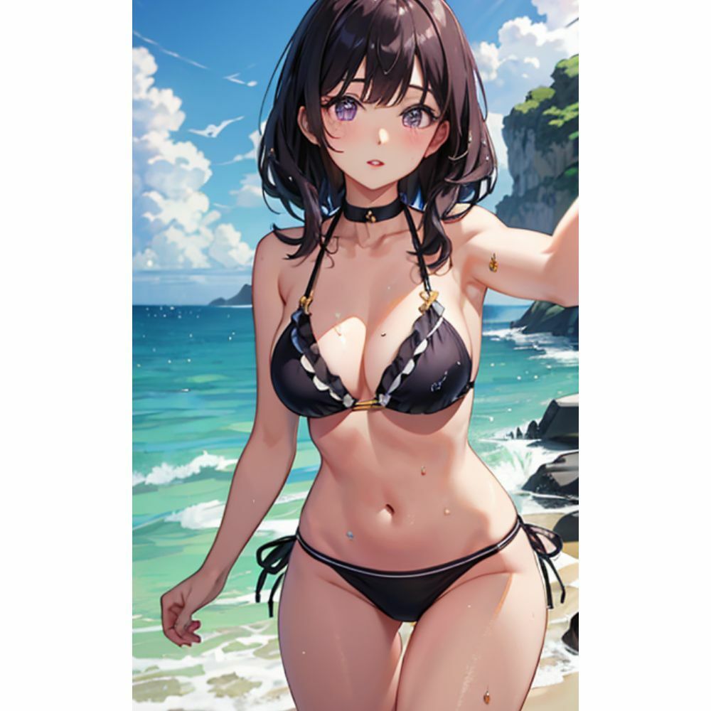 海でセクシービキニを着ているかわいい女の子