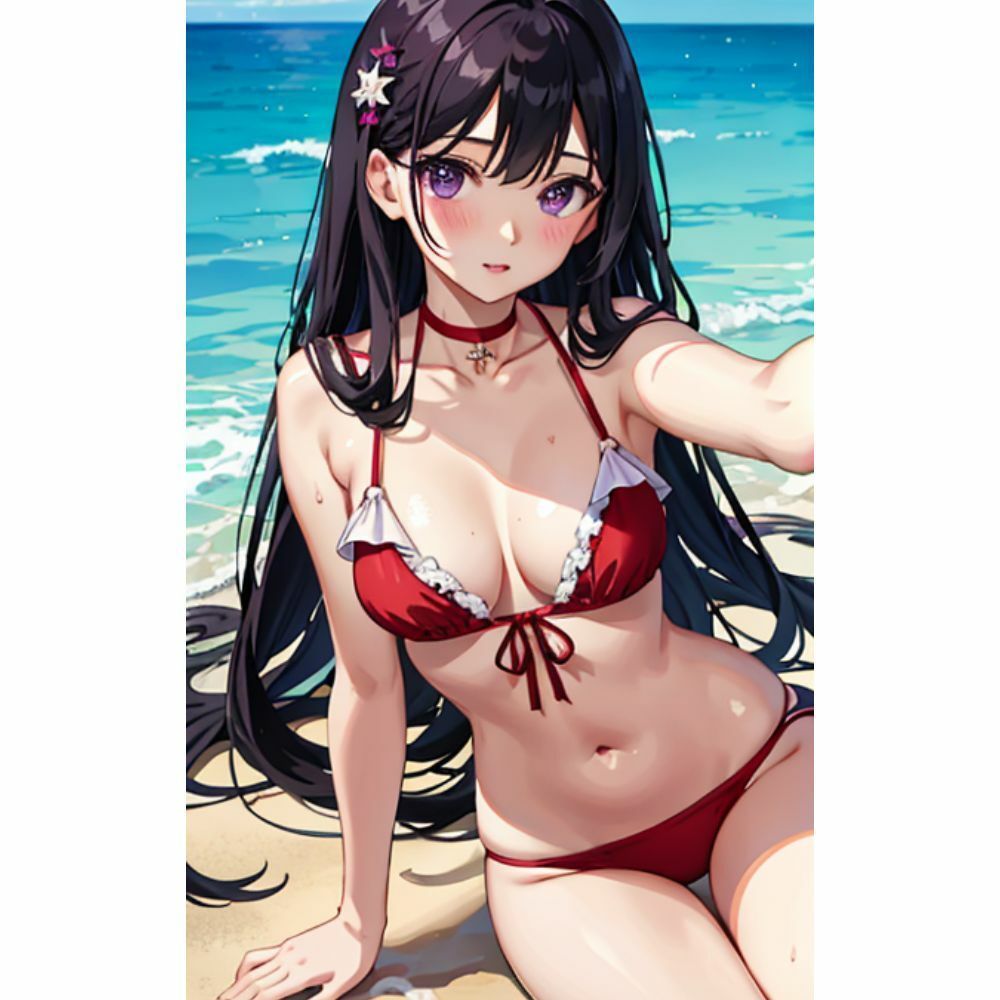 海でセクシービキニを着ているかわいい女の子