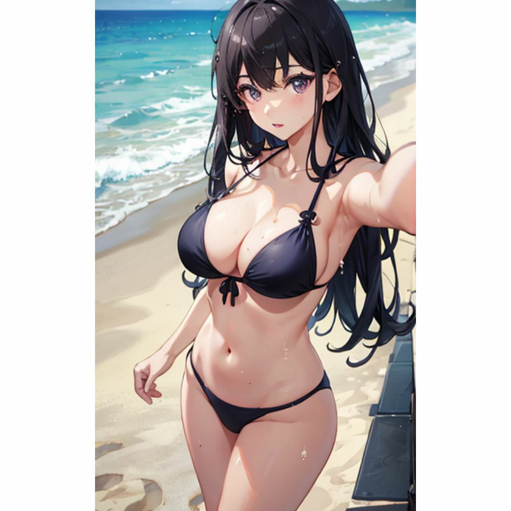 海でセクシービキニを着ているかわいい女の子