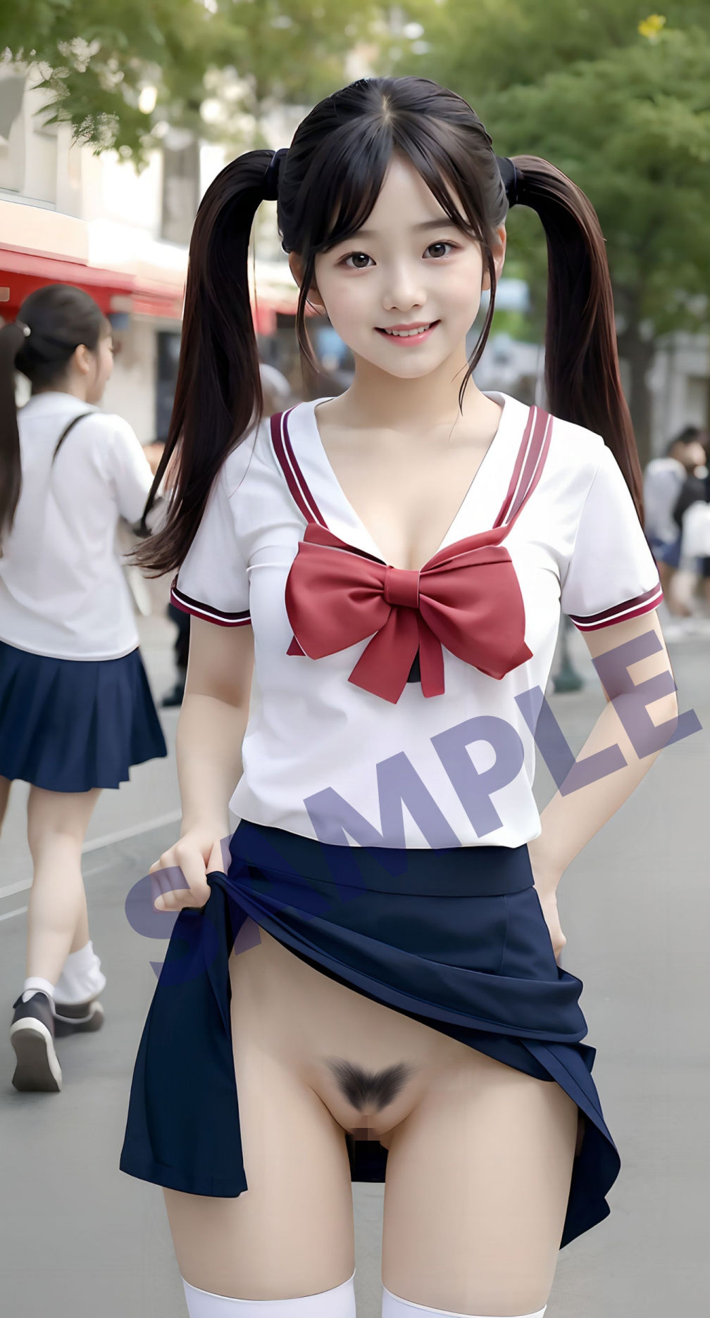 制服美少女JKたくし上げ 童顔ロリ見せつけ野外露出