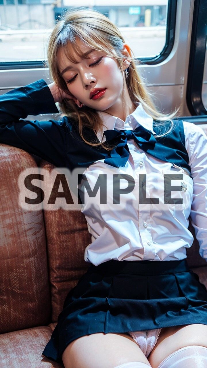 【電車】寝ている無防備な制服女子の対面パンチラ盗撮