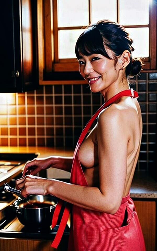 【初体験】熟れ過ぎ人妻 裸エプロンde乳首ビンビン！！「こんな格好初めて・・・」