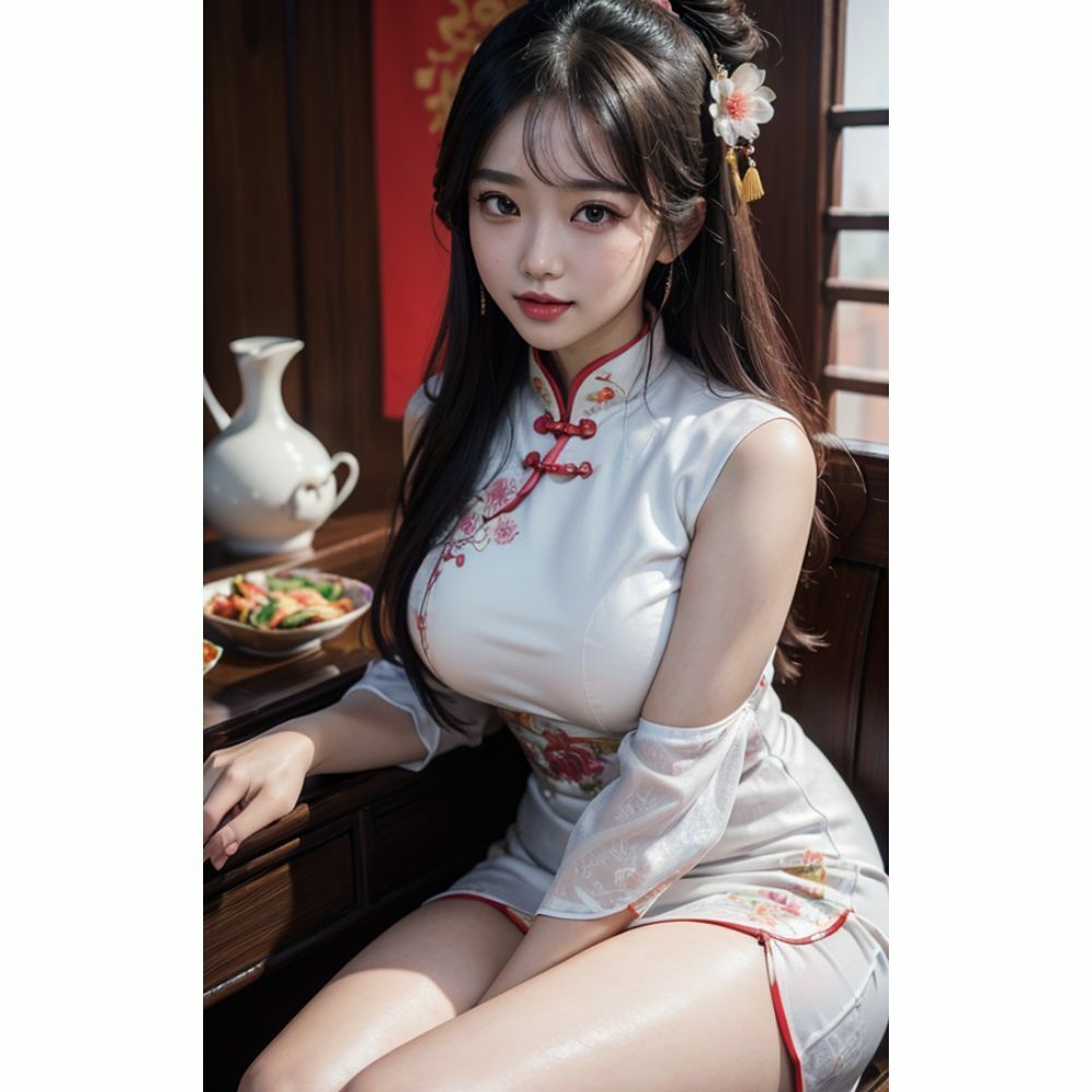 チャイナドレスを着た巨乳美女