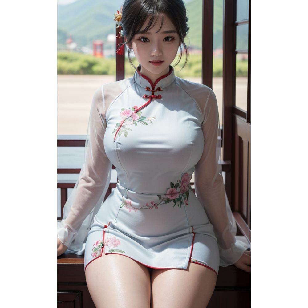 チャイナドレスを着た巨乳美女