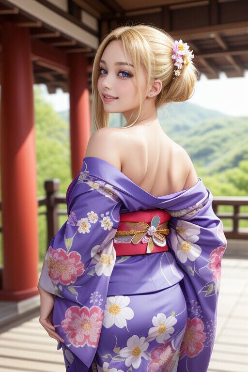 金髪の和服美女が、脱いだりエッチなことをする写真集