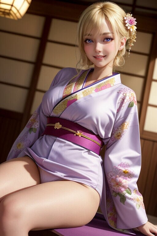 金髪の和服美女が、脱いだりエッチなことをする写真集