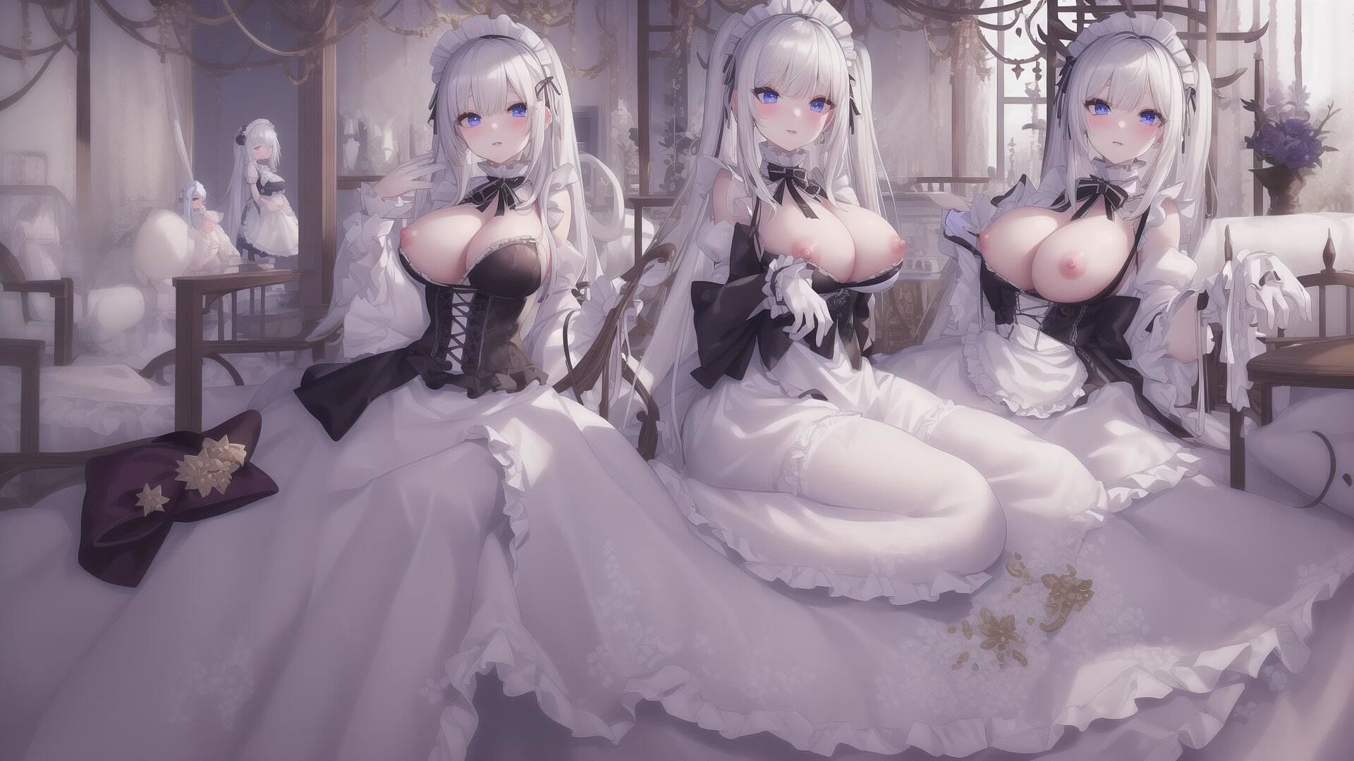 フリルの多い美しいメイド イラスト素材集 500枚