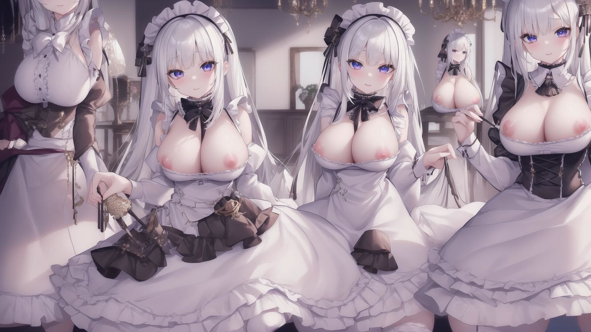 フリルの多い美しいメイド イラスト素材集 500枚