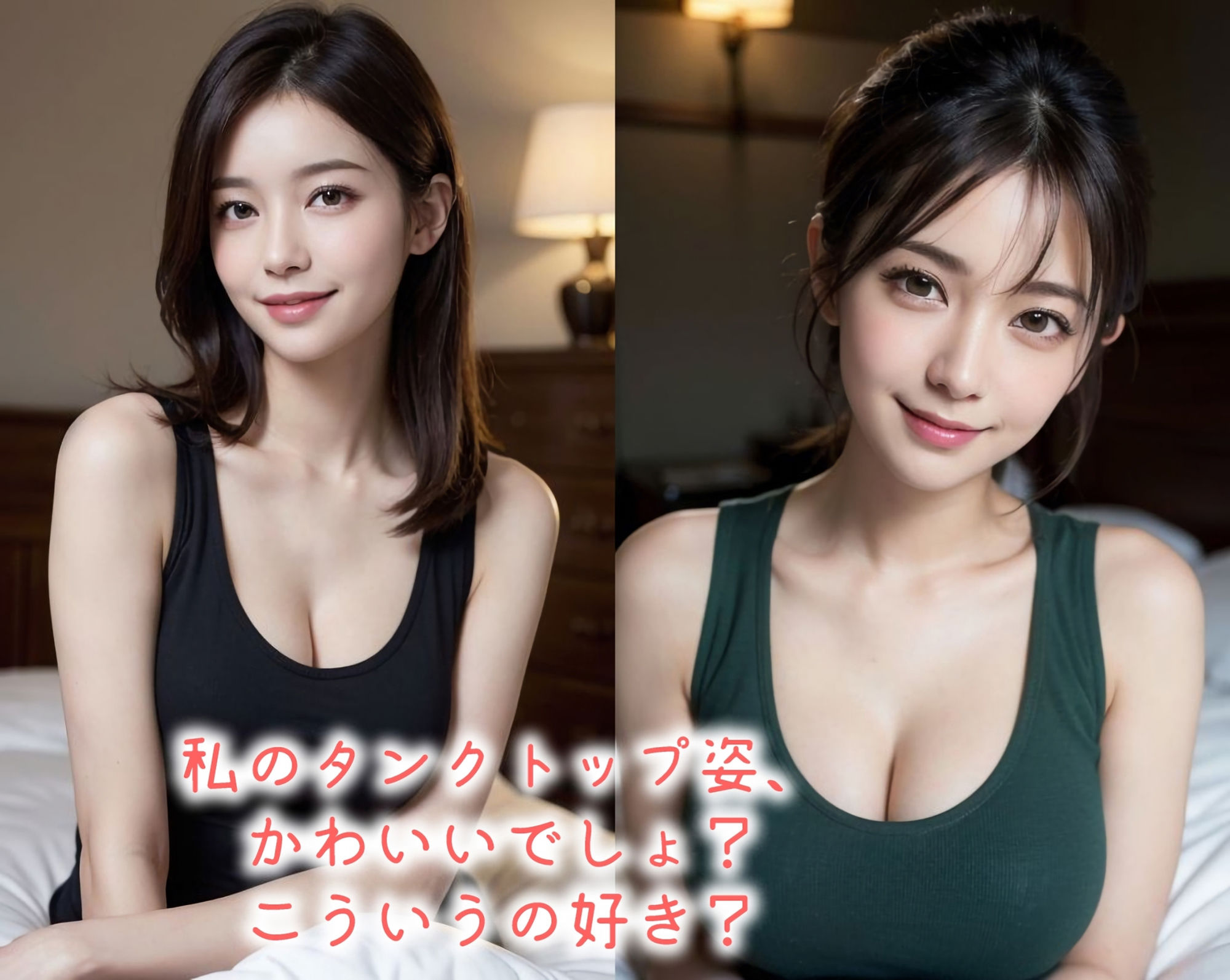 【高画質】「身体のラインが出るからちょっと恥ずかしいな…」キュートな誘惑、タンクトップが引き立てる魅力的な体〜かわいくてセクシーなAI写真集vol.22（全298ページ）