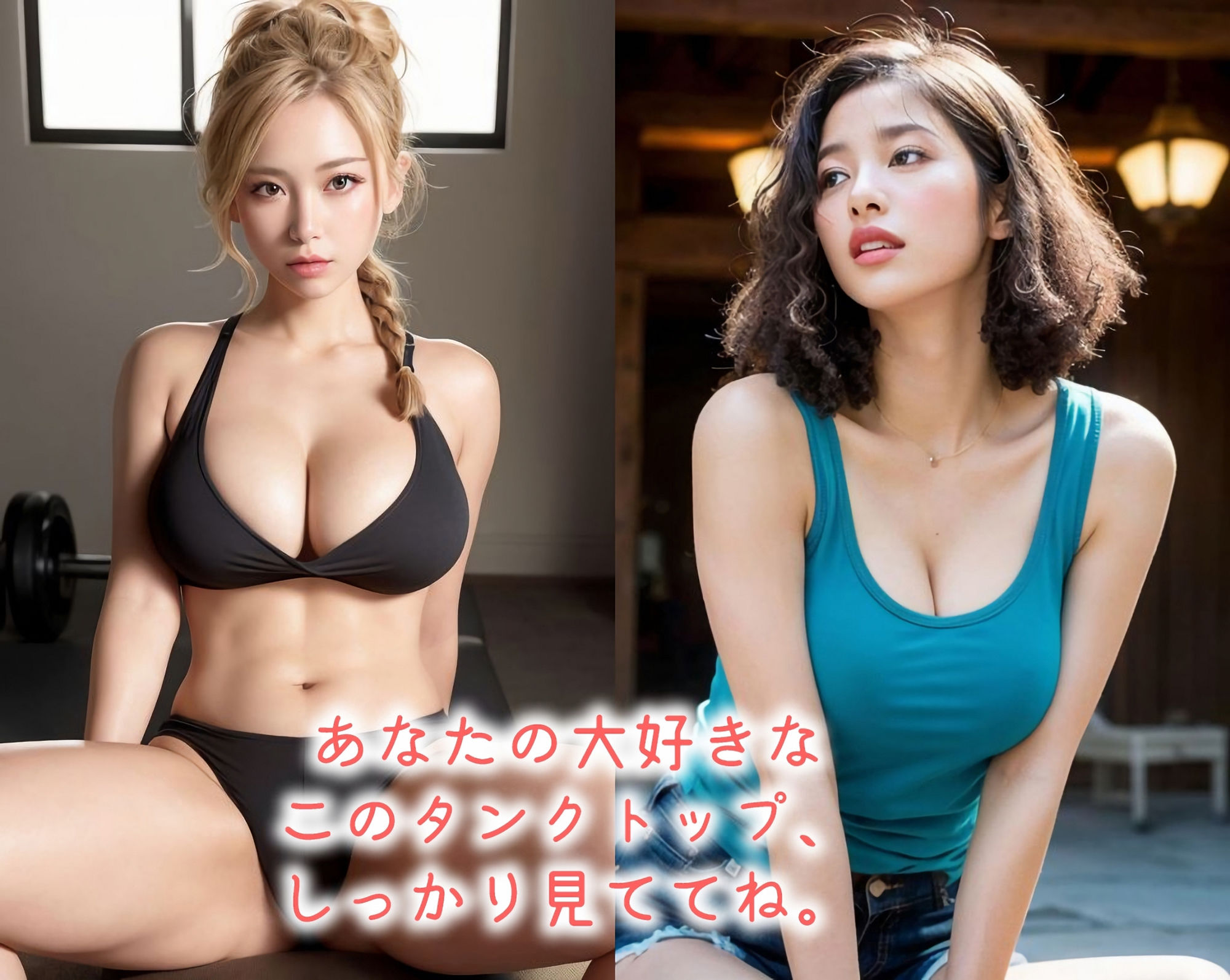 【高画質】「身体のラインが出るからちょっと恥ずかしいな…」キュートな誘惑、タンクトップが引き立てる魅力的な体〜かわいくてセクシーなAI写真集vol.22（全298ページ）