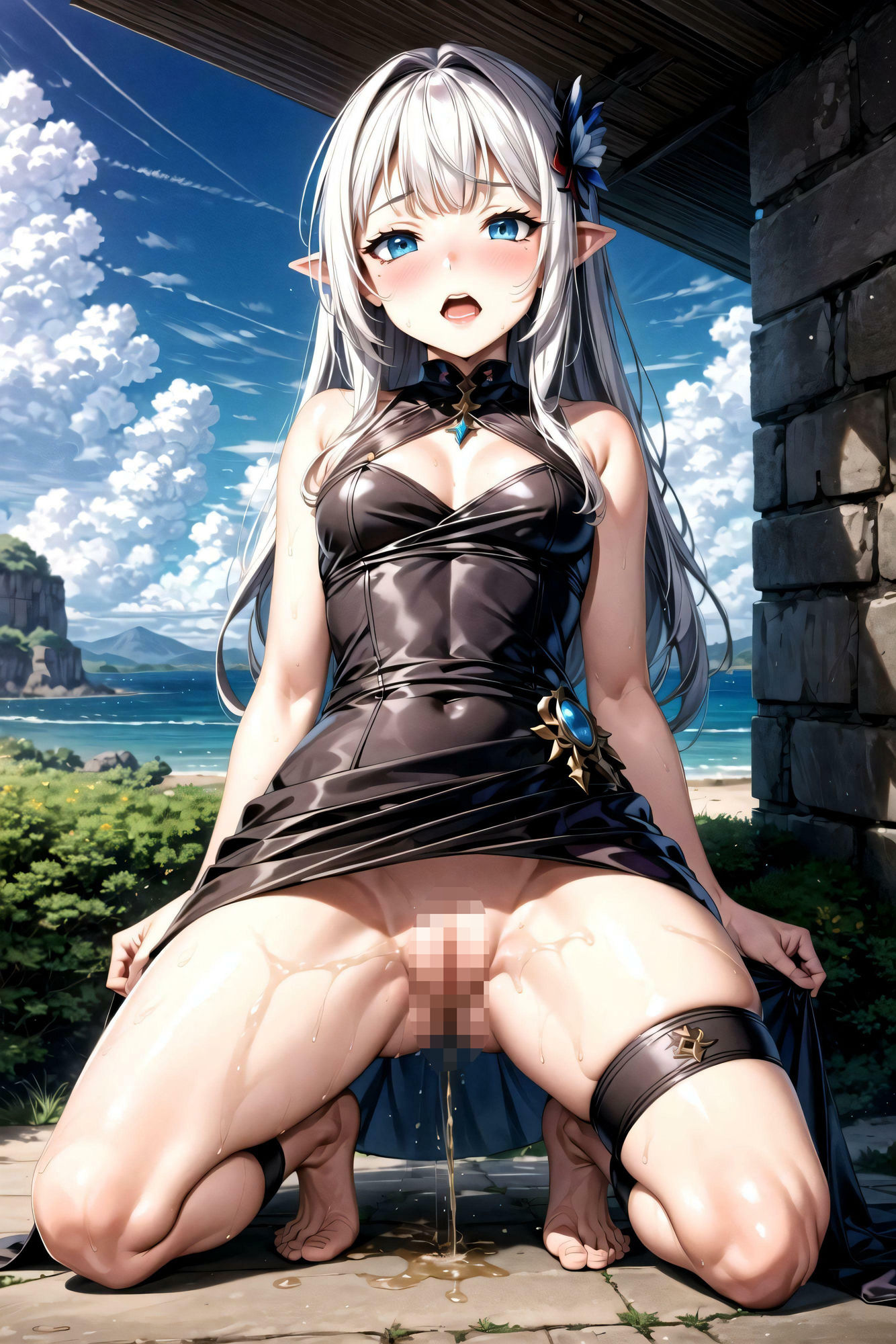 全力湯気立ち上る放尿