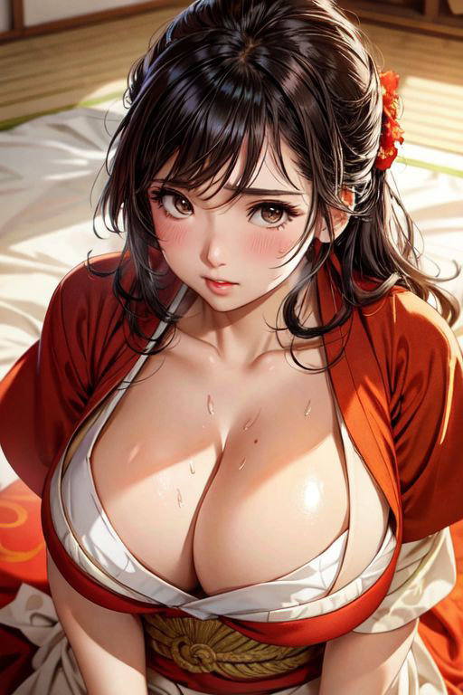 爆乳AI脱ぎかけ着物1