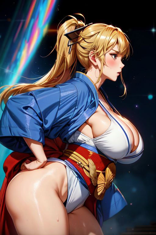 爆乳AI脱ぎかけ着物1