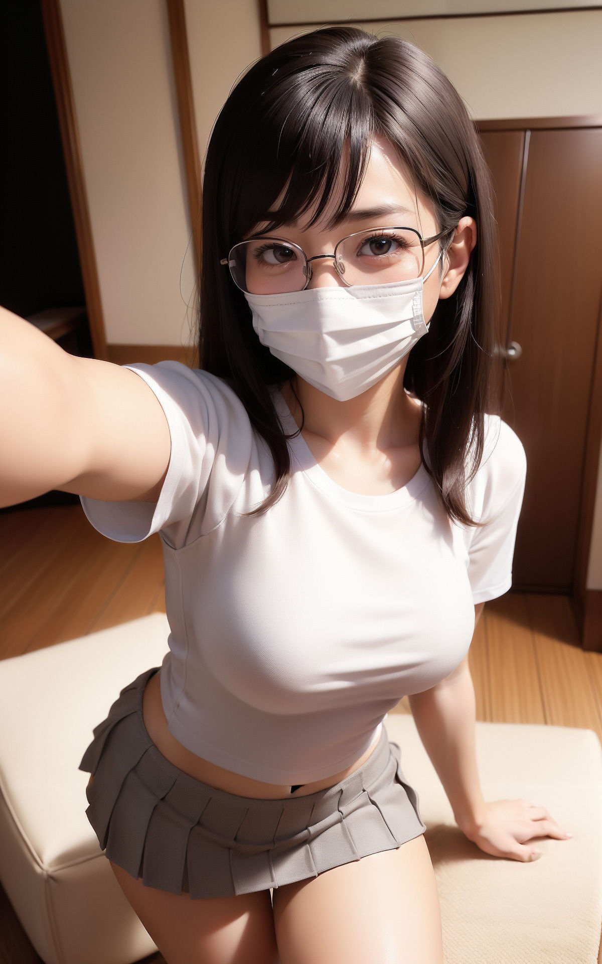 裏垢自撮り大公開!清楚系巨乳メガネちゃんの黒歴史発見!? AI生成ヌードグラビアCG集