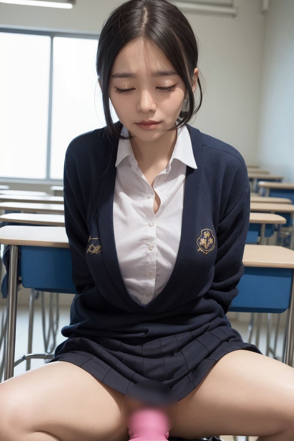 オナニー女子校生!放課後の教室で一人エッチ。極太ディルドでイクっ!