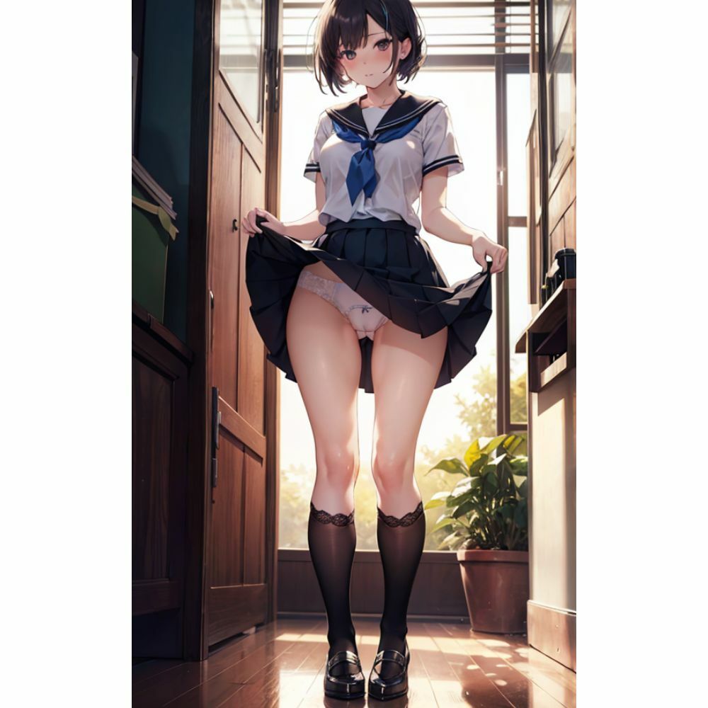 スカートめくって