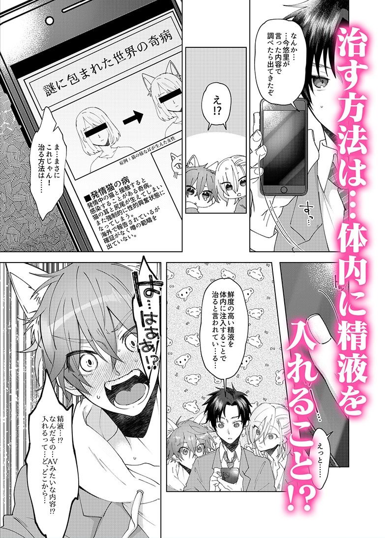 発情期の猫の病にかかった俺は男友達2人に中出しされないと治らないらしく…!?