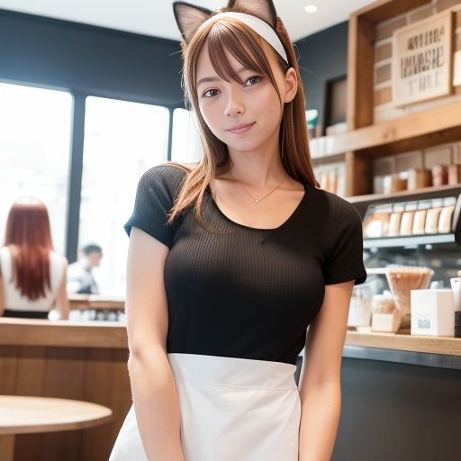 猫耳バリスタ美女のおっぱい（セリフなし AI画像集）