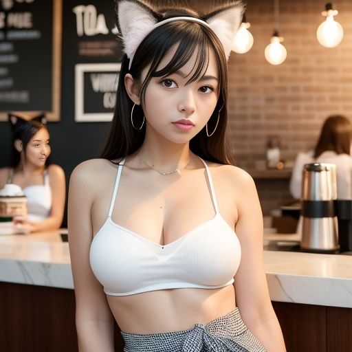 猫耳バリスタ美女のおっぱい（セリフなし AI画像集）