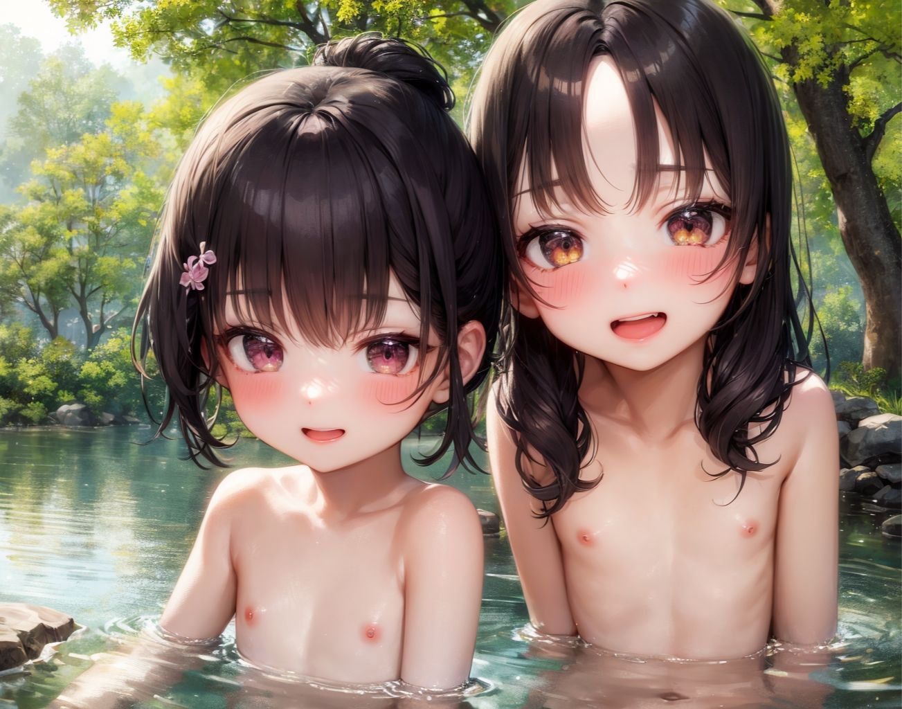 田舎の水辺で遊んでいる少女に大人の遊びを教えてあげる