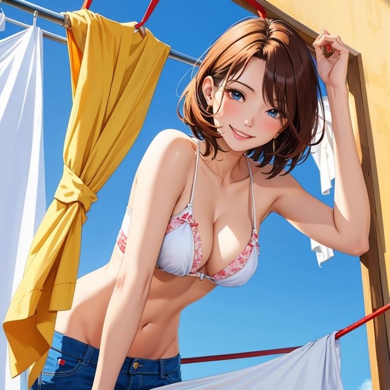 洗濯物を干してる美人若妻がオナニーしだした