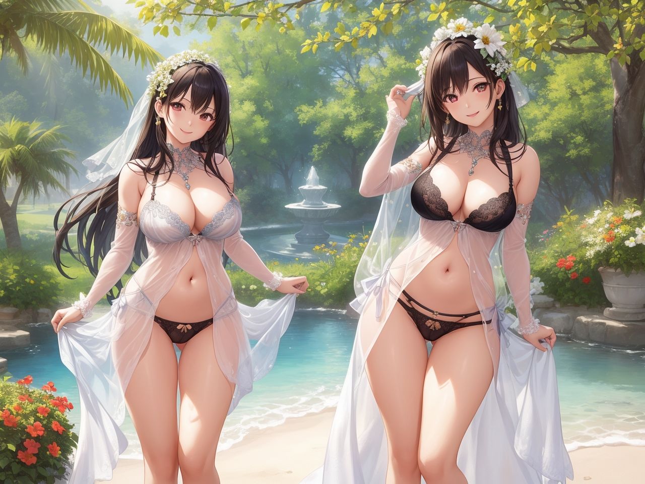 二人でたたずむ美女たち〜AIイラスト集〜