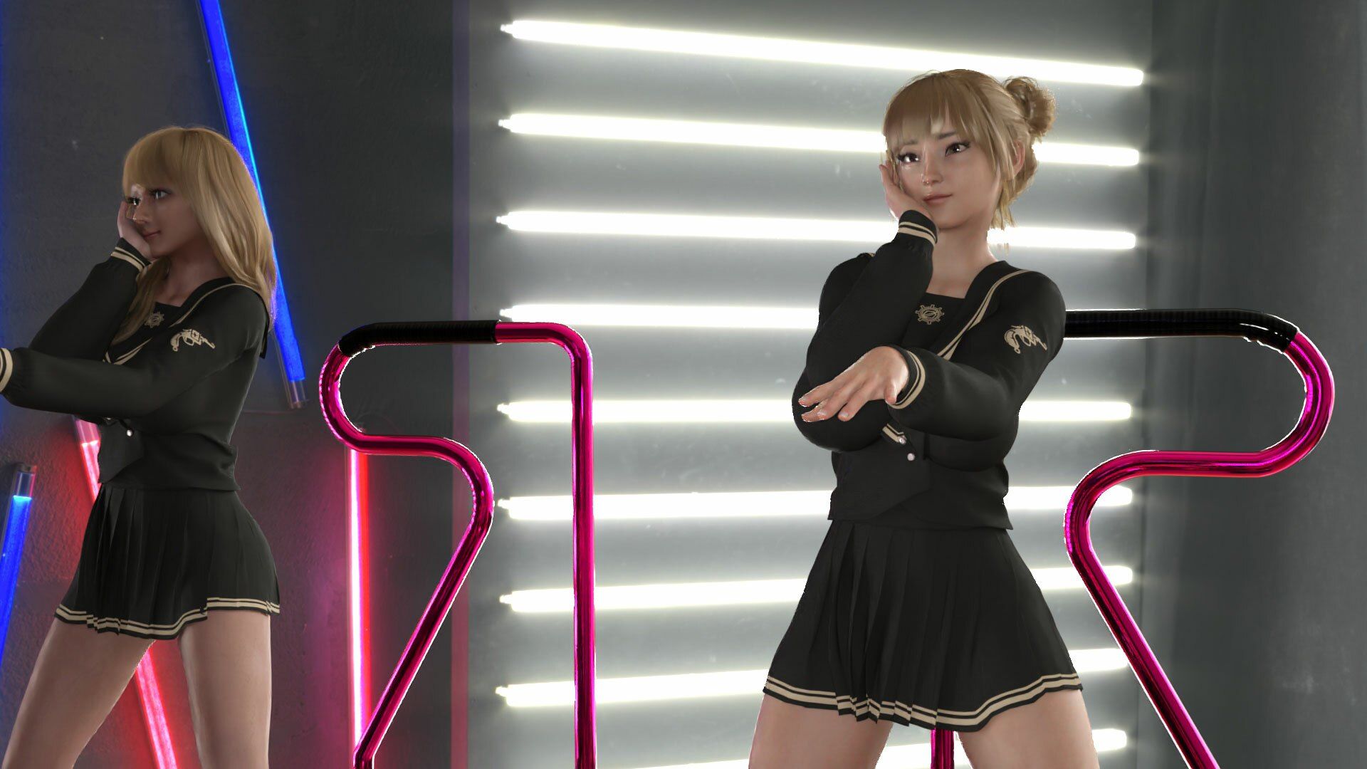 【▲100△100】パンツパンツレボリューション!学校近くのゲーセンに寄ってダンスゲームに興じる廻里と友梨。ところがゲーム筐体に真下から隠しカメラが仕掛けられており、ダブルでスカート内を盗撮される被害に遭う(PV10:廻里-紫Tバック&友梨-水色Tバックパンティ)