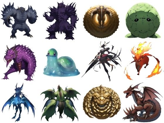 【属性別クリーチャー立ち絵1】著作権フリーの高解像度画像（100枚）