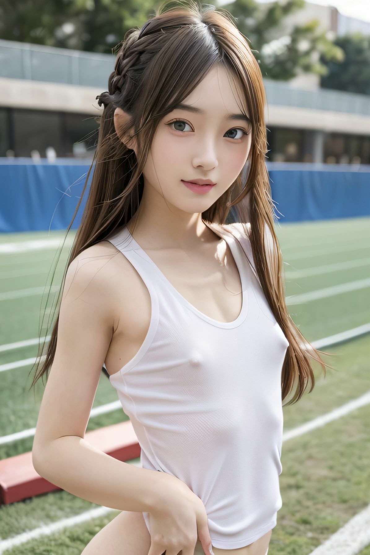 陸上S級美女は乳首ポット・ポロリに気付かない