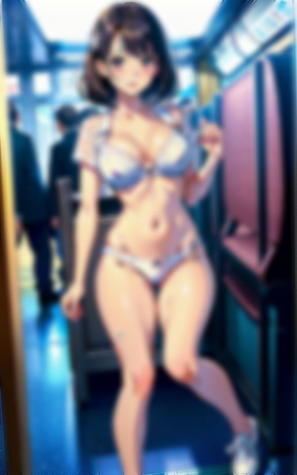 【電車で下着】遅刻しそうで服を忘れた女子大生が下着を露出したまま乗車・・・