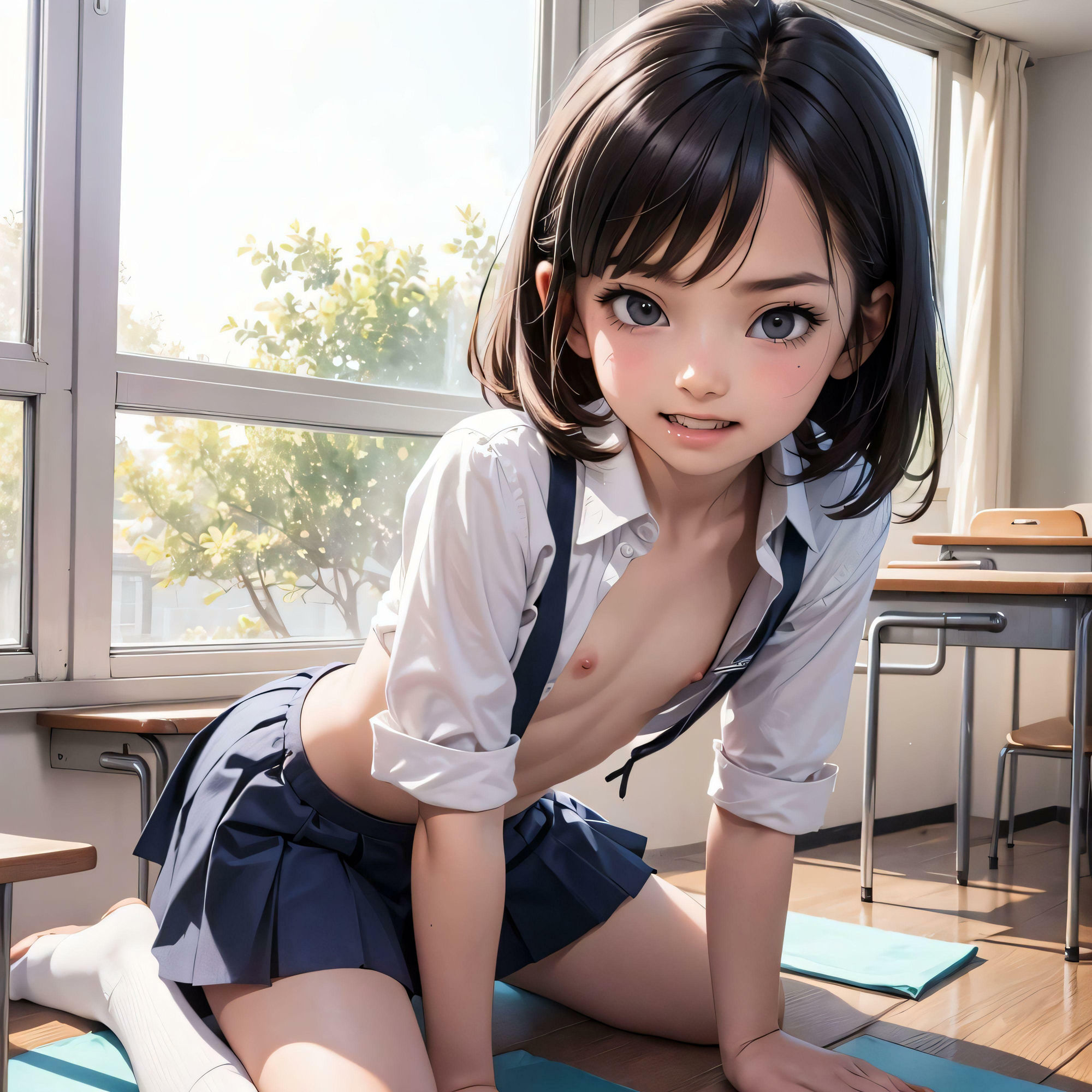 教室中出しつるぺた娘