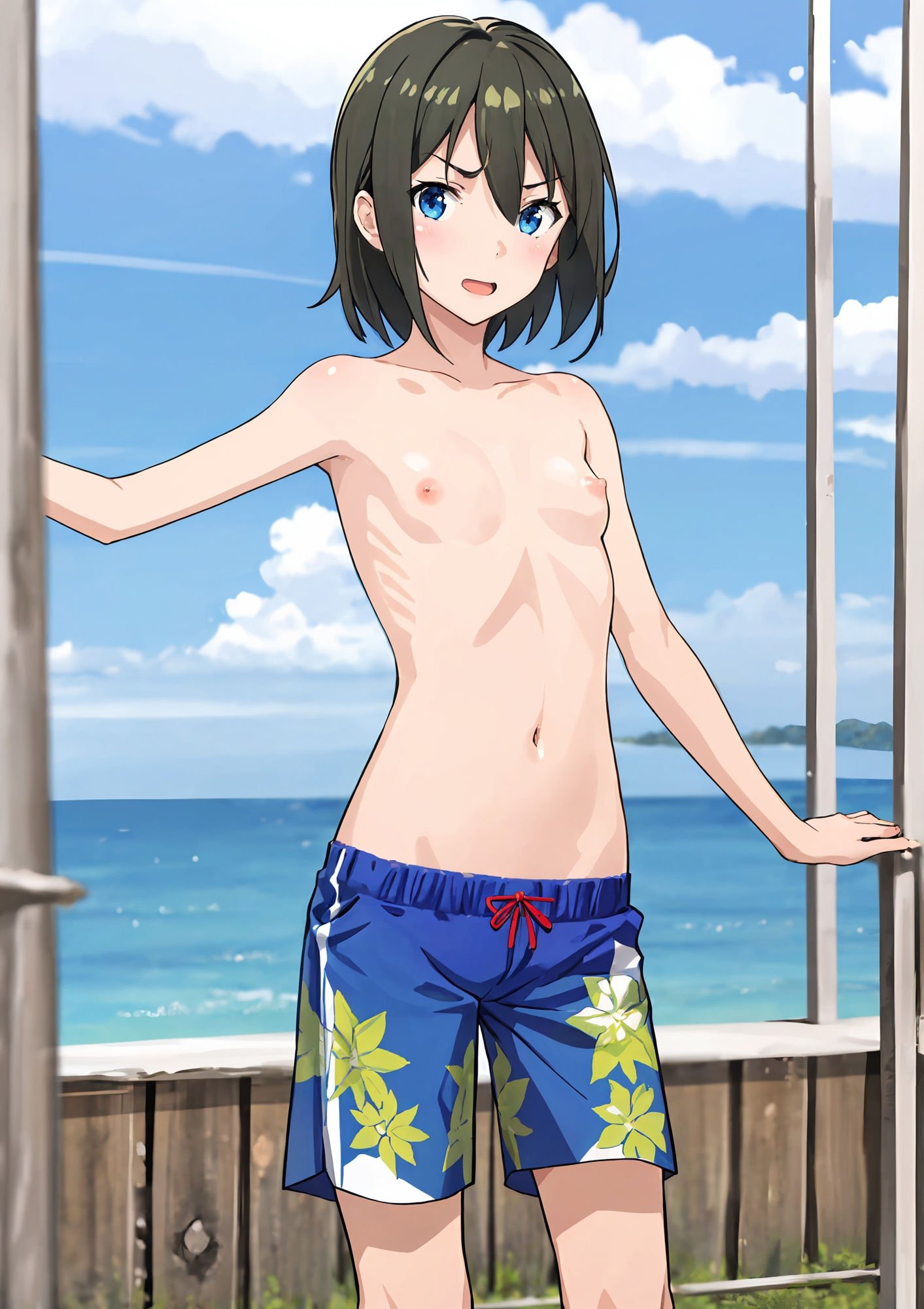 男水着姿の貧乳少女