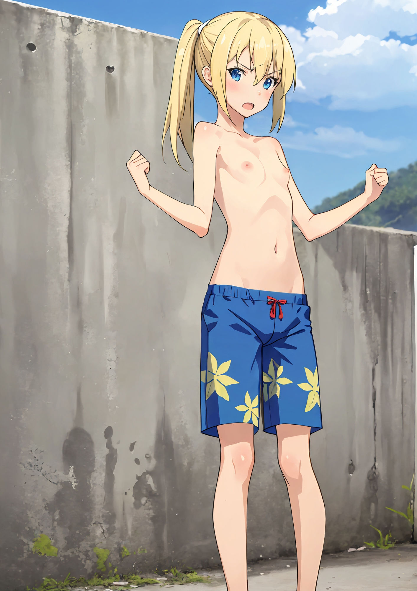 男水着姿の貧乳少女