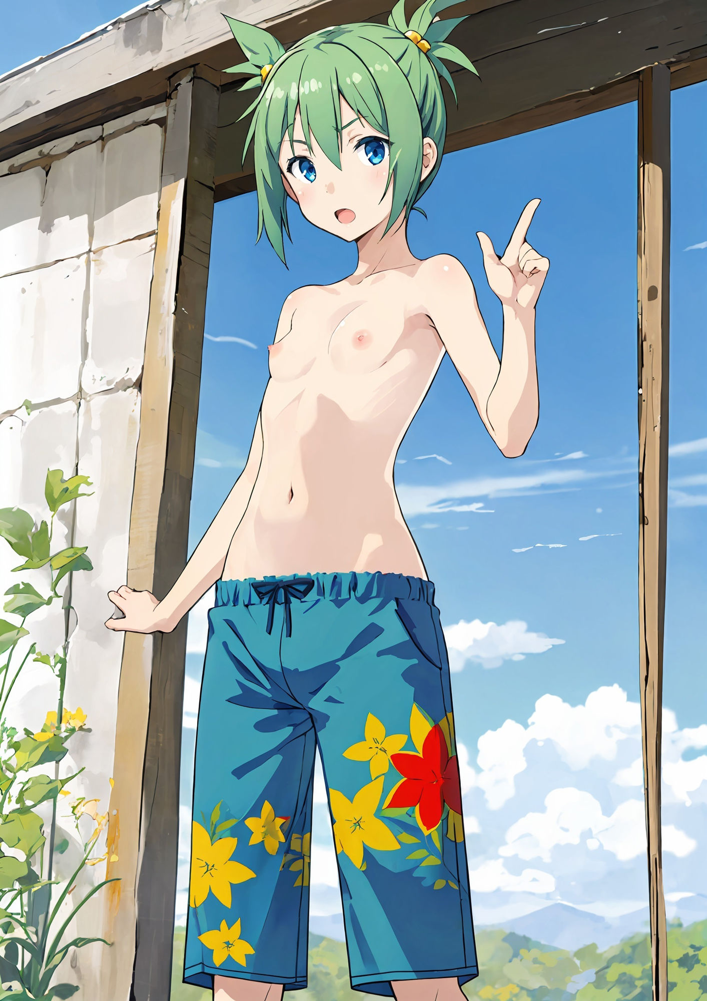 男水着姿の貧乳少女