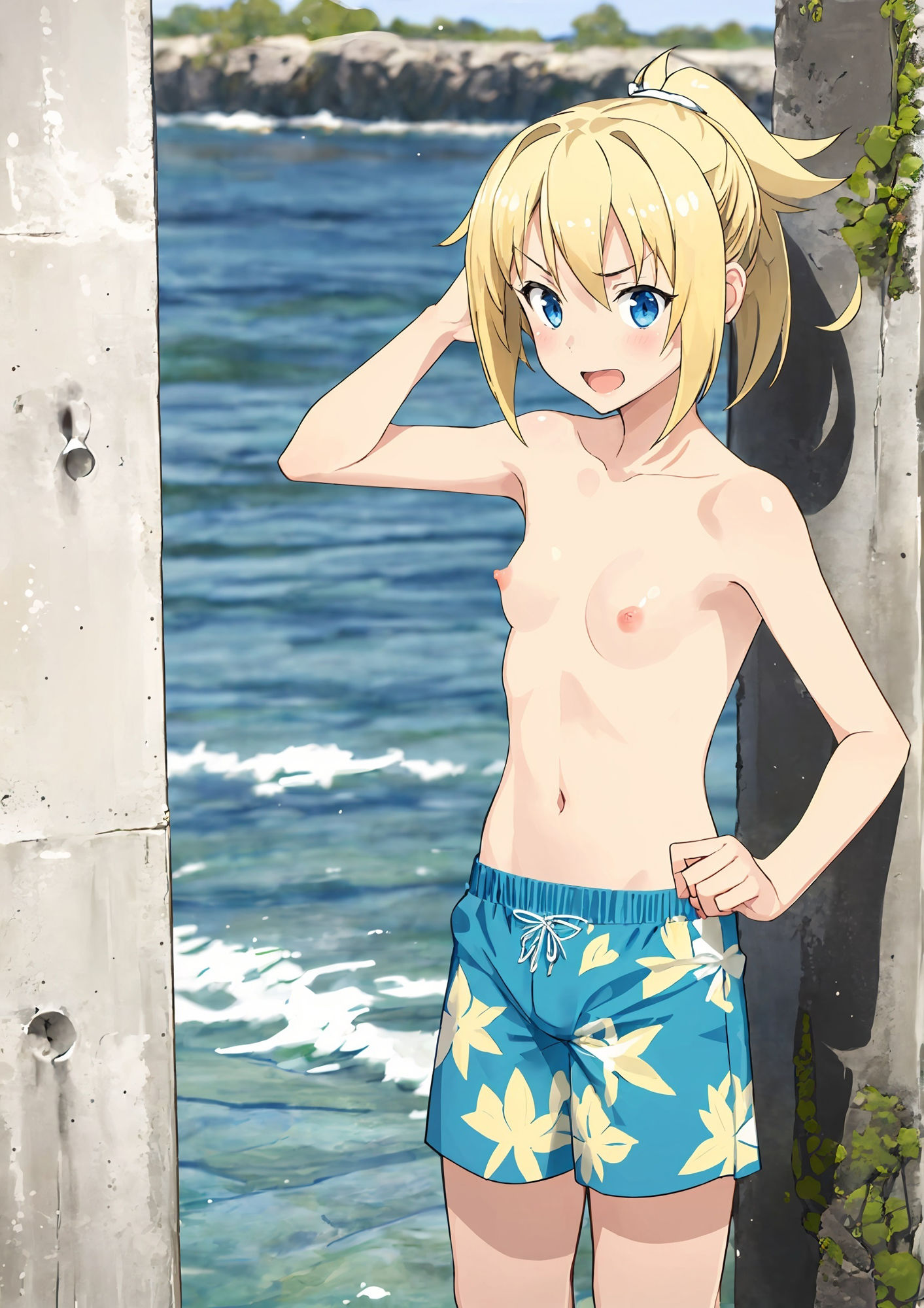 男水着姿の貧乳少女