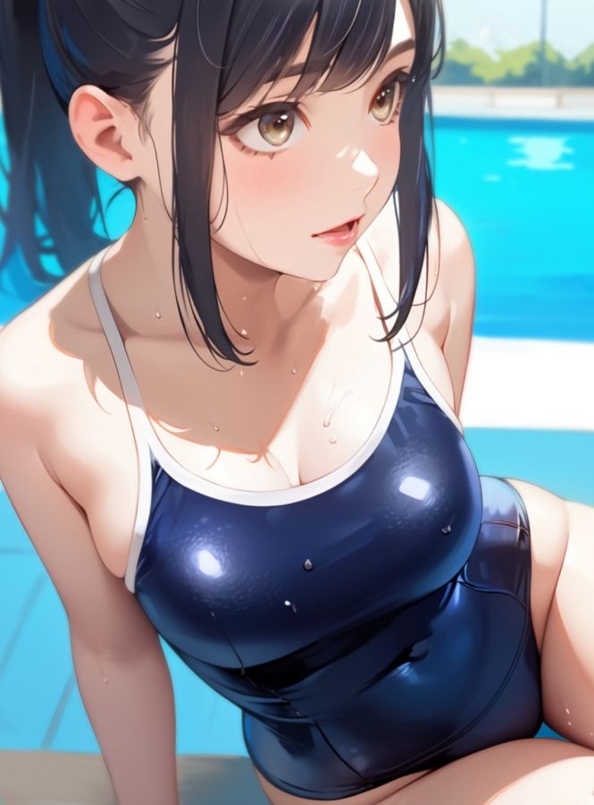 ポニーテールとスクール水着