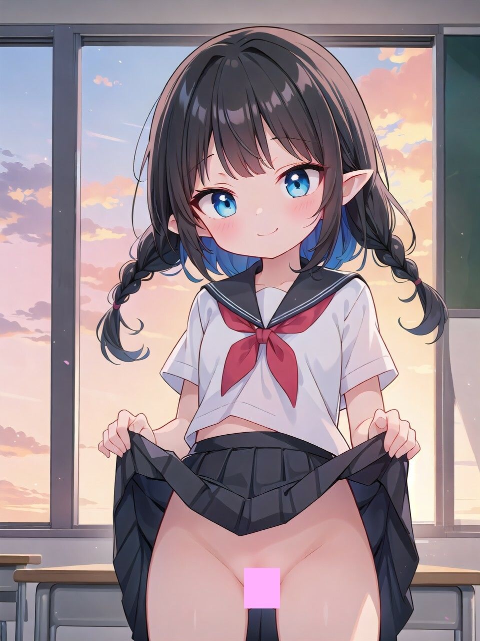 制服エルフたくし上げ